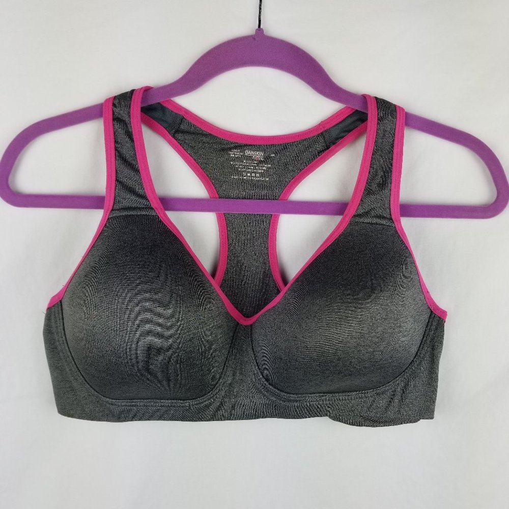 Danskin Now Sports Bra 38C Padded Gray Pink